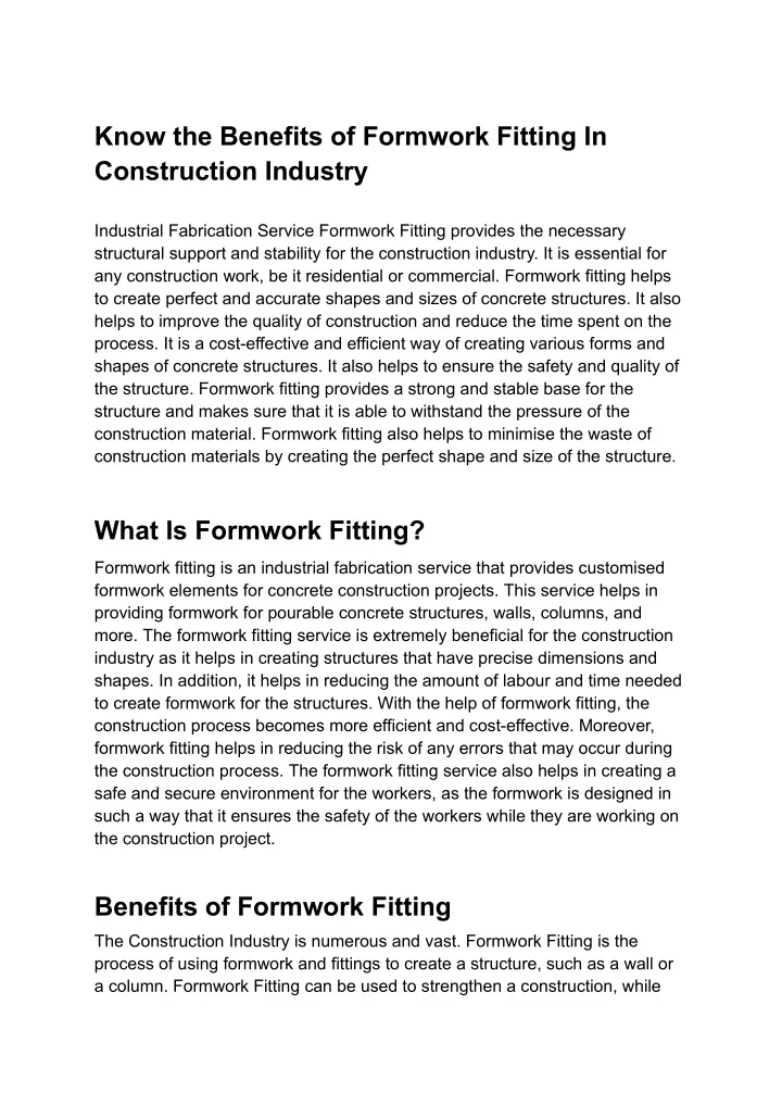 know the benefits of formwork fitting