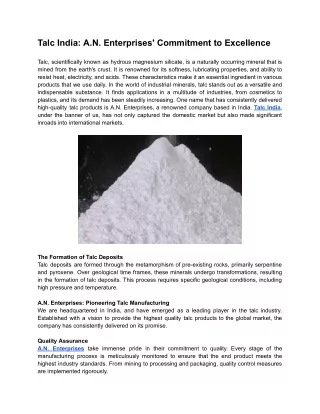 talc india a n enterprises commitment