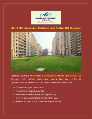 4BHK Flats Indiabulls Centrum Park Sector 103 Gurgaon