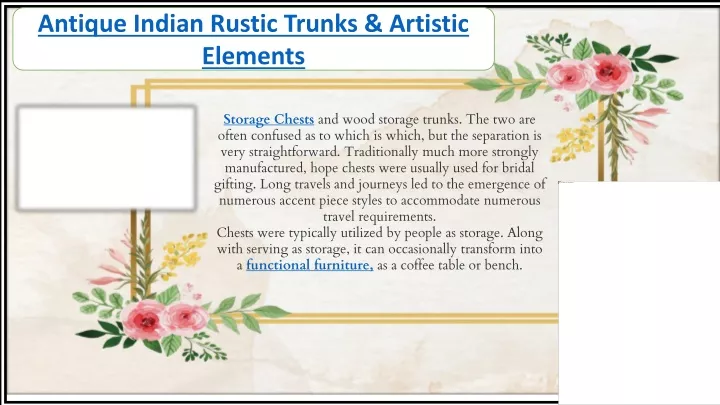 antique indian rustic trunks artistic elements