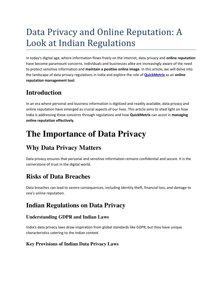 data privacy and online reputation a look