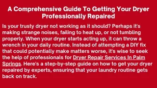 A Comprehensive Guide To Getting Your Dryer Professionally Repaired