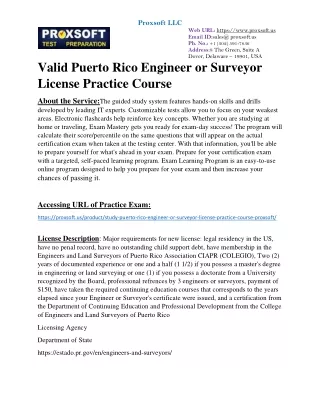 valid Puerto Rico Engineer or Surveyor License Practice Course