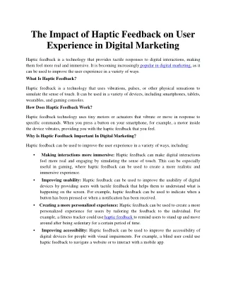 the impact of haptic feedback on user experience