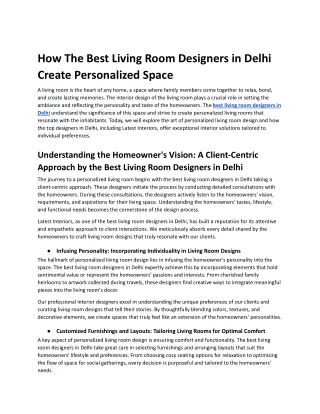 How The Best Living Room Designers in Delhi Create Personalized Space