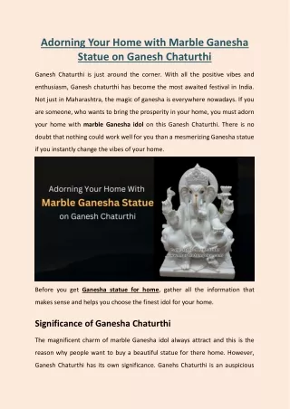 Adorning Your Home with Marble Ganesha Statue on Ganesh Chaturthi