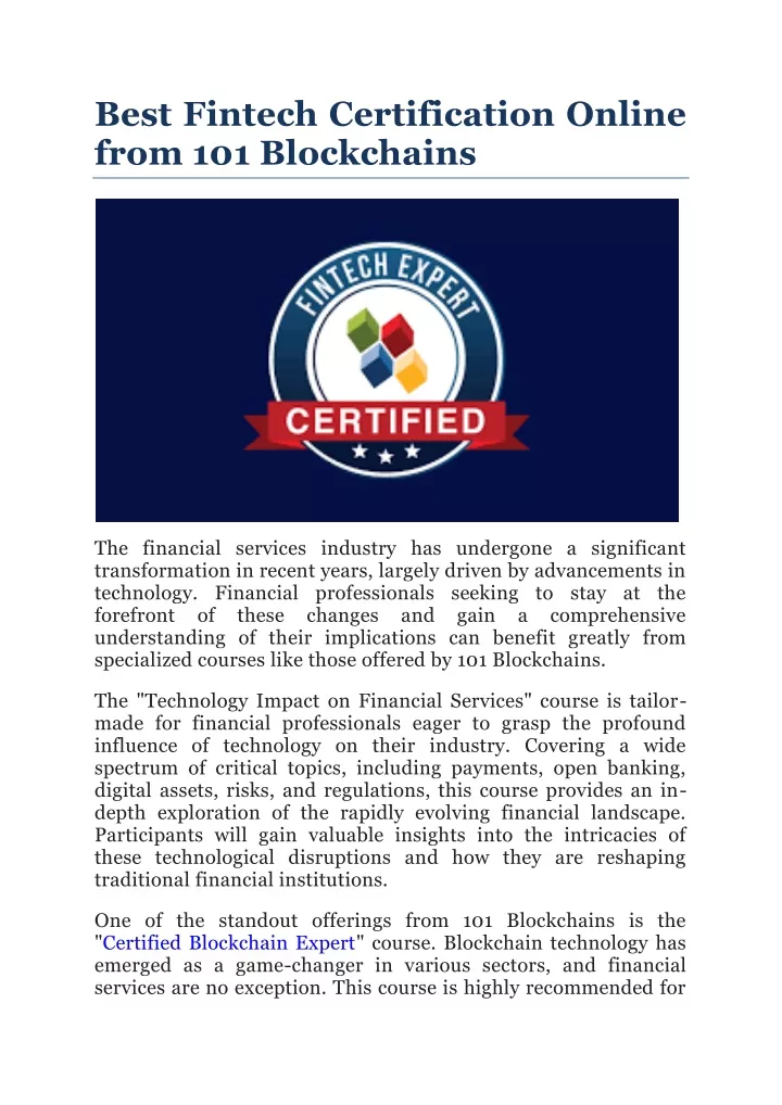 best fintech certification online from