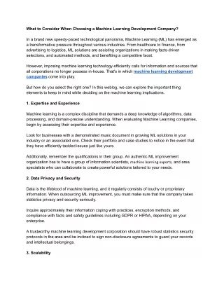 What to Consider When Choosing a Machine Learning Development Company