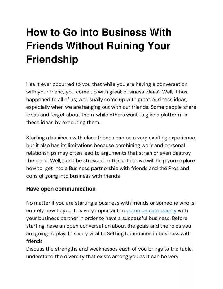 how to go into business with friends without