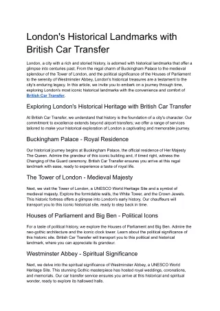 London's Historical Landmarks with British Car Transfer