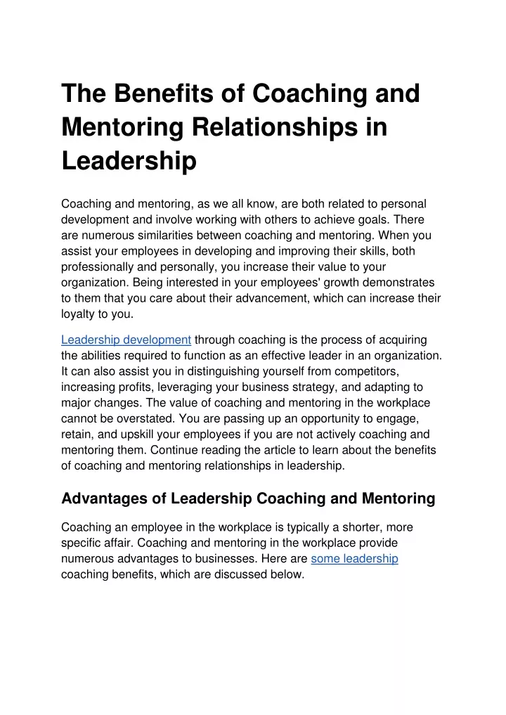 the benefits of coaching and mentoring