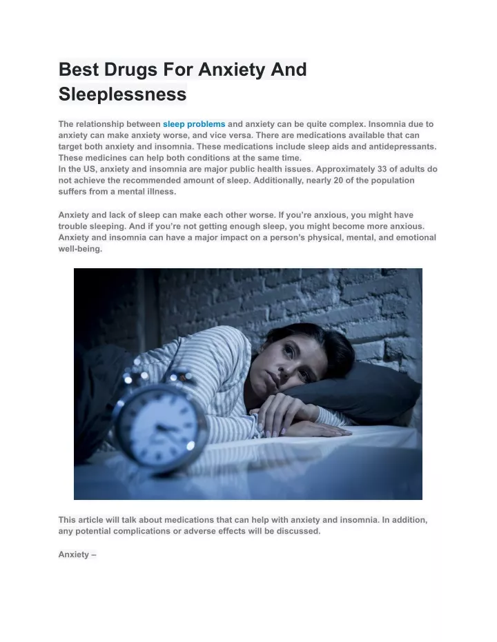 best drugs for anxiety and sleeplessness