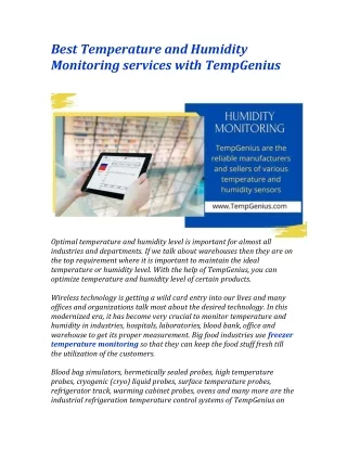 Best Temperature and Humidity Monitoring services with TempGenius