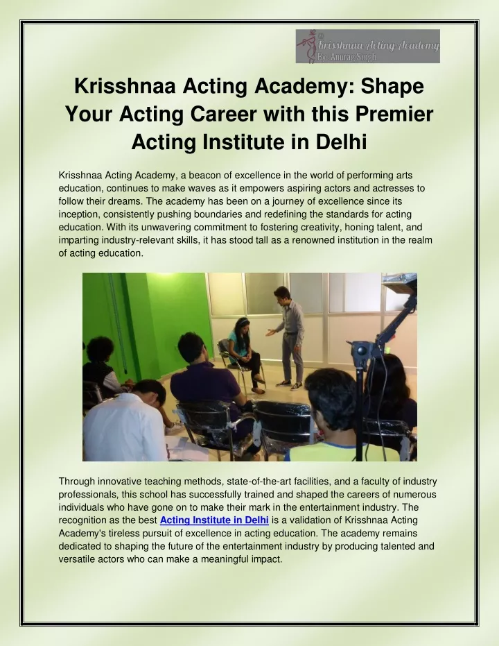 krisshnaa acting academy shape your acting career
