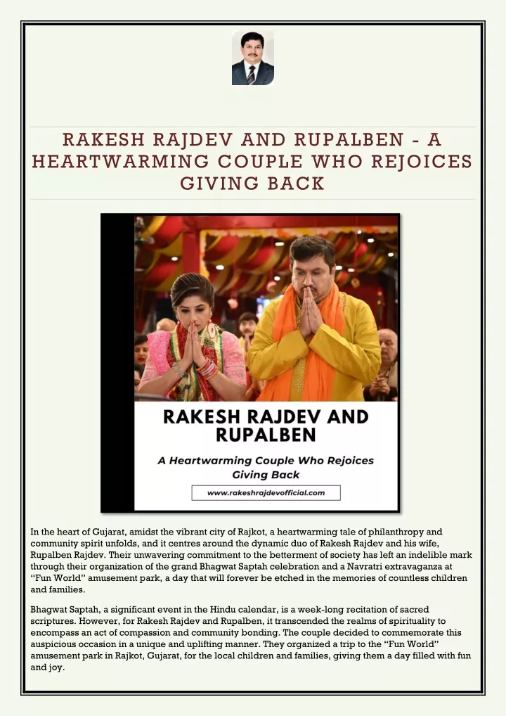 rakesh rajdev and rupalben a heartwarming couple
