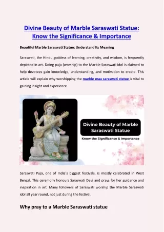 Divine Beauty of Marble Saraswati Statue Know the Significance & Importance