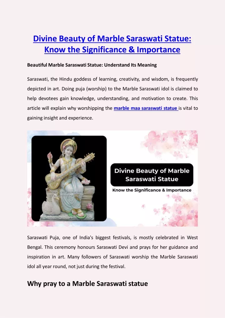divine beauty of marble saraswati statue know the significance importance