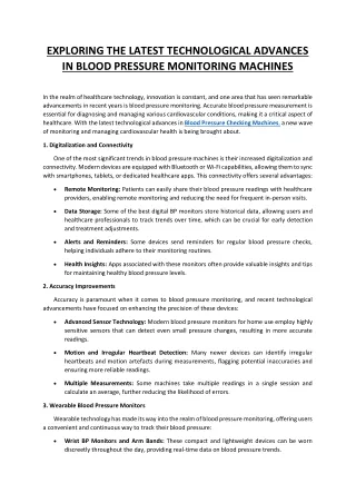 Exploring the Latest Technological Advances in Blood Pressure Monitoring Machines
