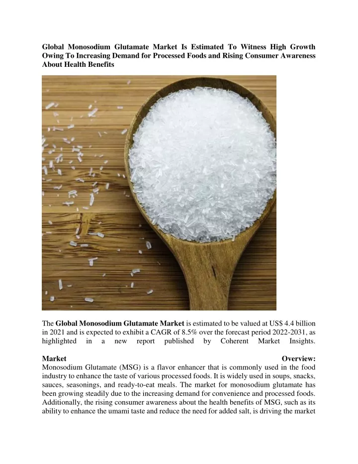 global monosodium glutamate market is estimated