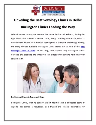 Unveiling the Best Sexology Clinics in Delhi Burlington Clinics Leading the Way