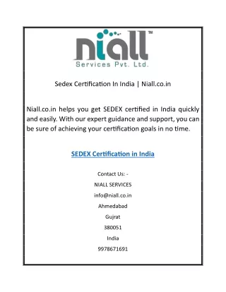Sedex Certification In India | Niall.co.in