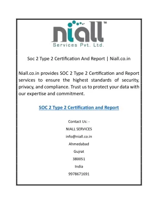 Soc 2 Type 2 Certification And Report | Niall.co.in
