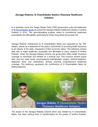 Aarogya Raksha: N Chandrababu Naidu's Visionary Healthcare Initiative