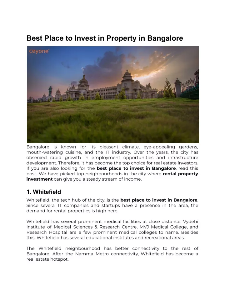 best place to invest in property in bangalore