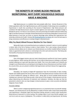 The Benefits of Home Blood Pressure Monitoring Why Every Household Should Have a Machine (Autosaved)