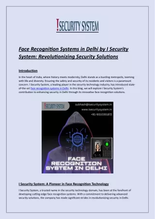 Face Recognition Systems in Delhi by I Security System