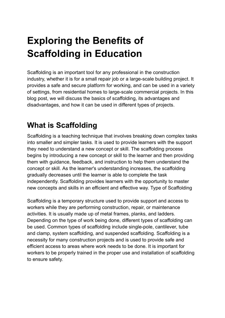 exploring the benefits of scaffolding in education
