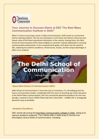 DSC The Best Mass Communication Institute in Delhi