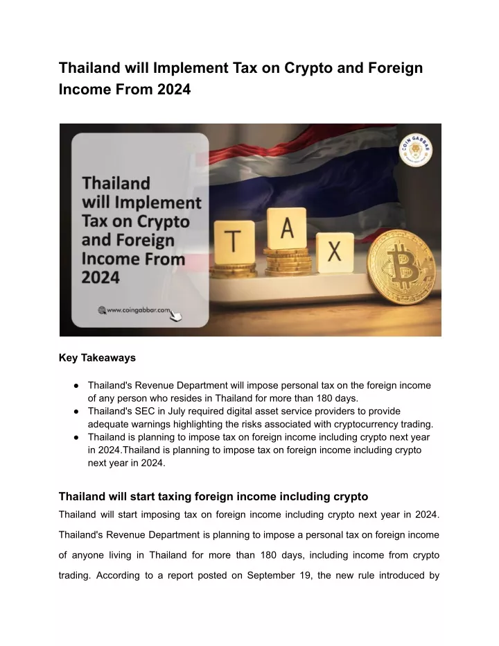 thailand will implement tax on crypto and foreign