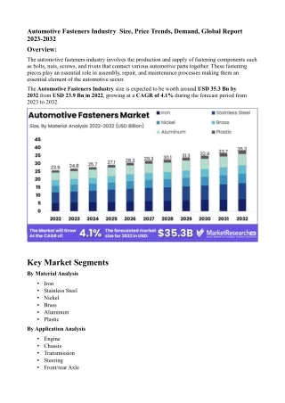 Automotive Fasteners Industry  Size, Price Trends, Demand, Global Report 2023-20