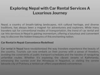 Exploring Nepal with Car Rental Services A Luxurious Journey