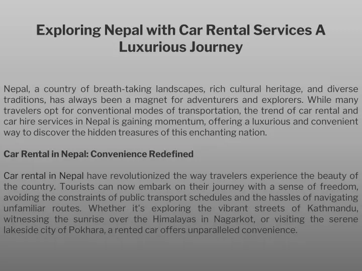 exploring nepal with car rental services