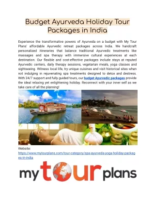 Budget Ayurveda Holiday Tour Packages in India