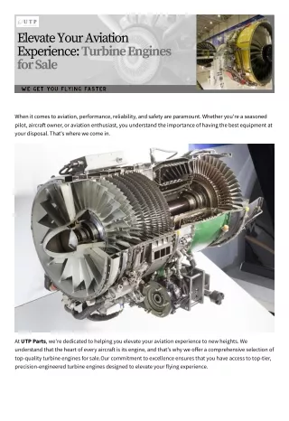 Elevate Your Aviation Experience: Turbine Engines for Sale
