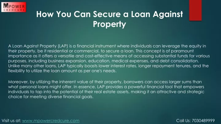 how you can secure a loan against property
