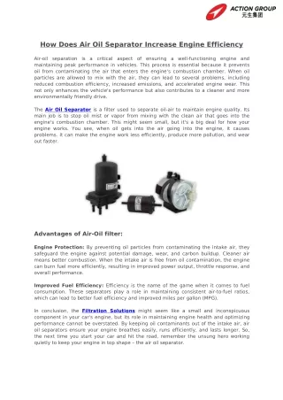 How Does Air Oil Separator Increase Engine Efficiency