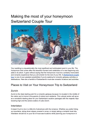 Making the most of your honeymoon Switzerland Couple Tour- SEPTEMBER 2023