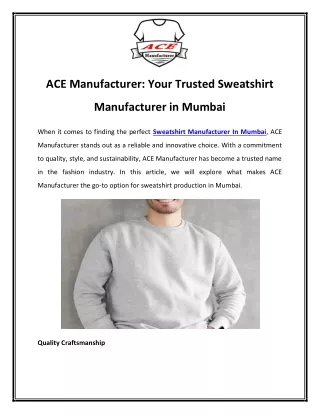 ACE Manufacturer Your Trusted Sweatshirt Manufacturer in Mumbai