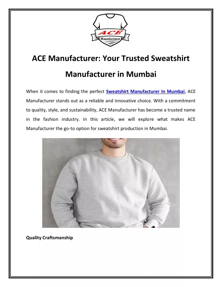 ace manufacturer your trusted sweatshirt