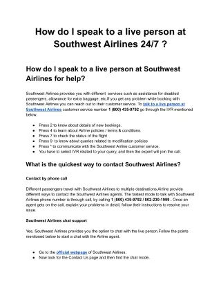 How do I speak to a live person at Southwest Airlines?