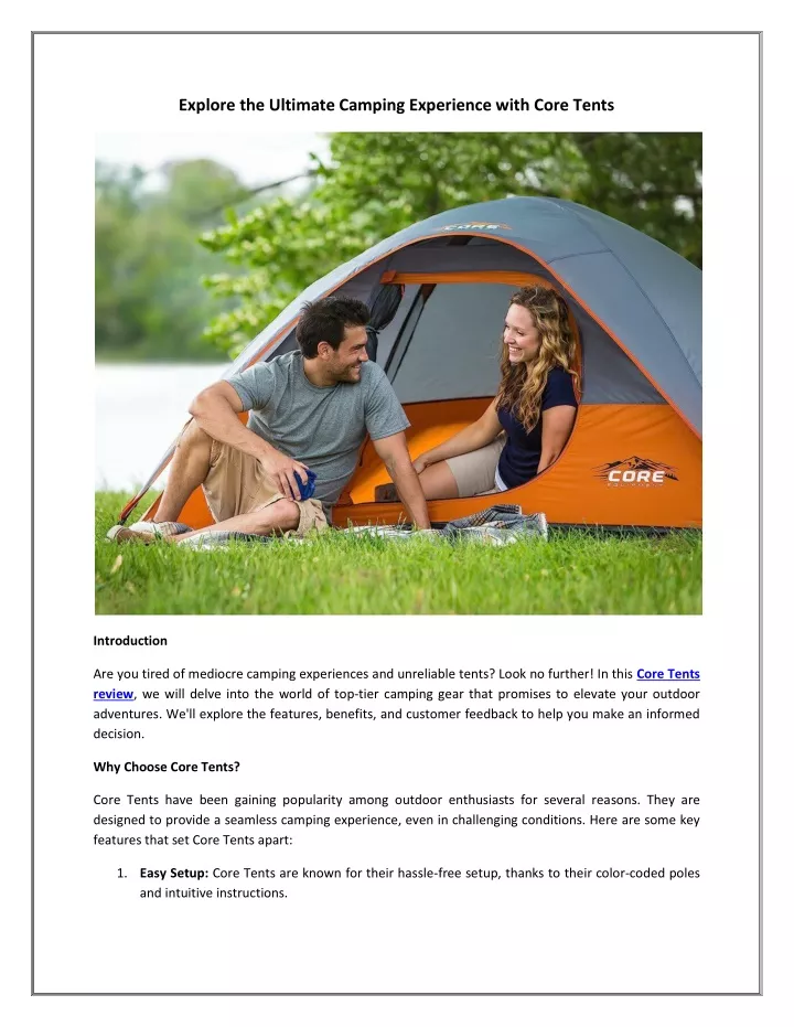 explore the ultimate camping experience with core