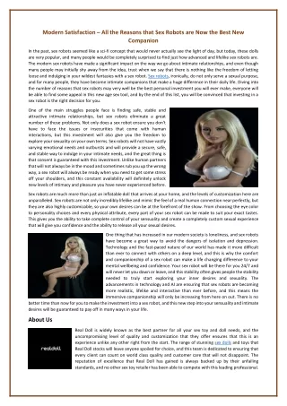 Modern Satisfaction – All the Reasons that Sex Robots are Now the Best New Companion