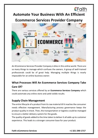 Automate Your Business With An Efficient Ecommerce Services Provider Company
