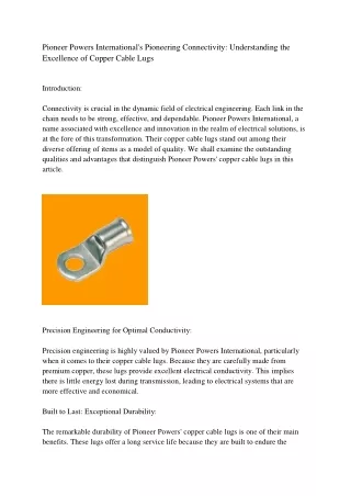 Copper Cable Lugs by Pioneer Powers International