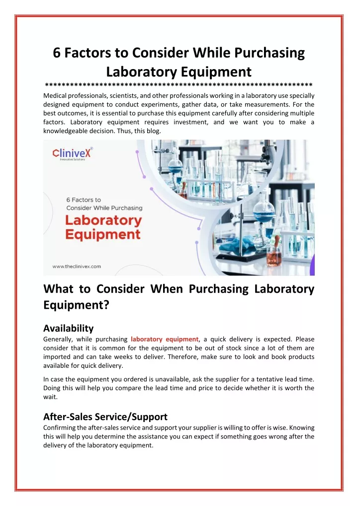 6 factors to consider while purchasing laboratory