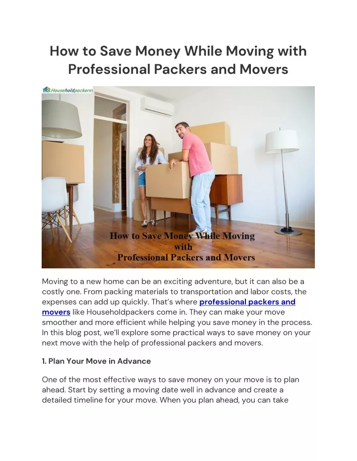 how to save money while moving with professional